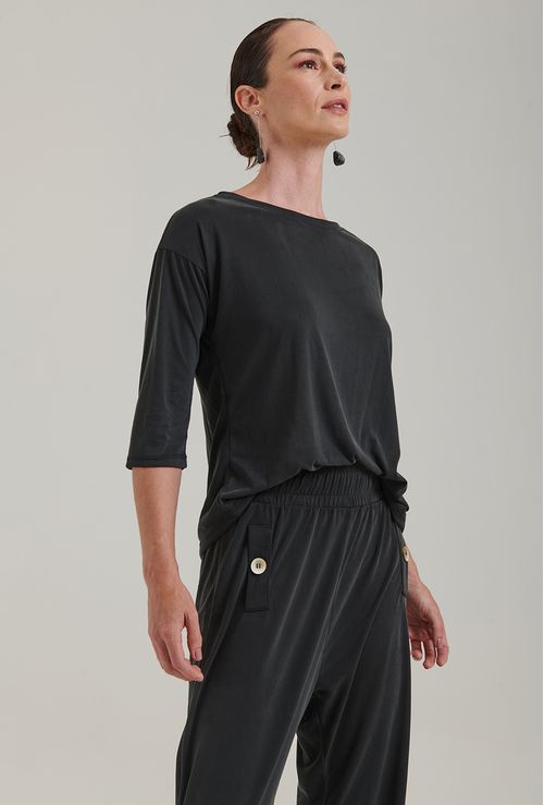 Blusa Modal Namur Meia Manga Preta