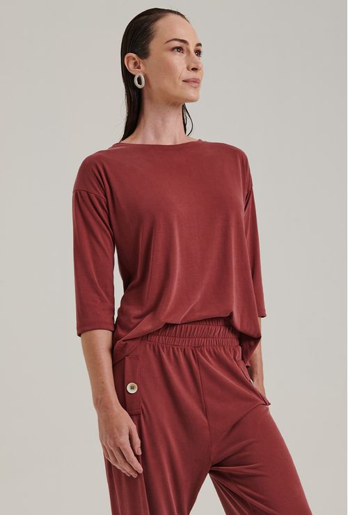 Blusa Modal Namur Meia Manga Vermelho Queimado