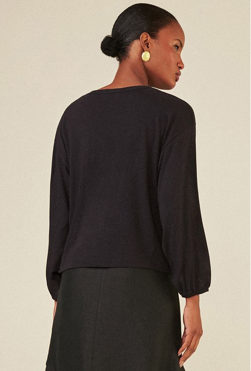 Blusa Manga Bufante Plomeur em Algodão Certificado Preto