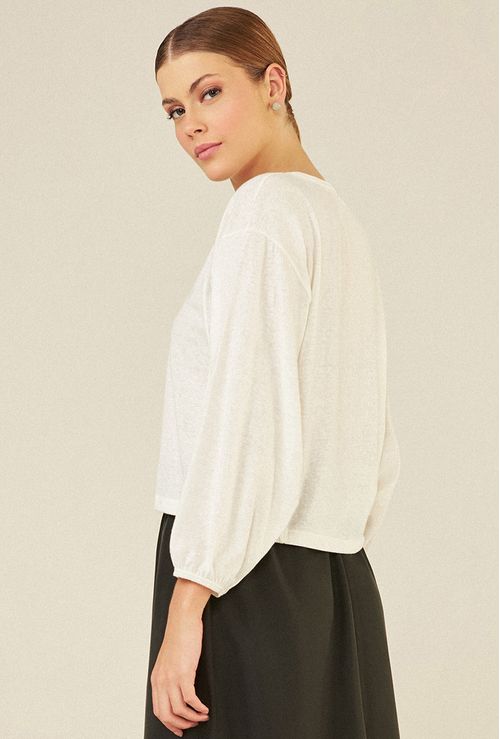 Blusa Manga Bufante Plomeur em Algodão Certificado Off White