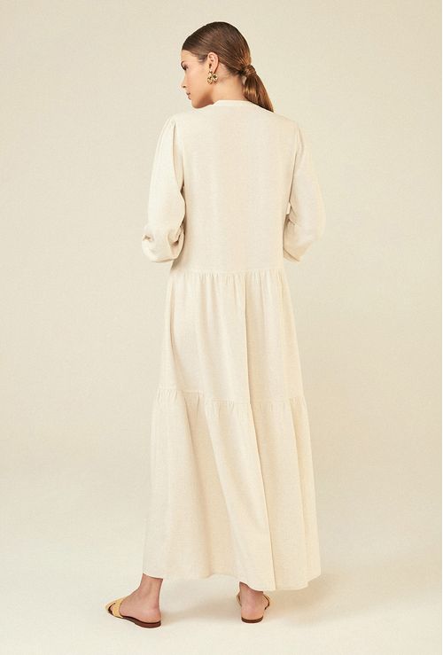 Vestido Montefalco Longo com Manga Bufante Areia