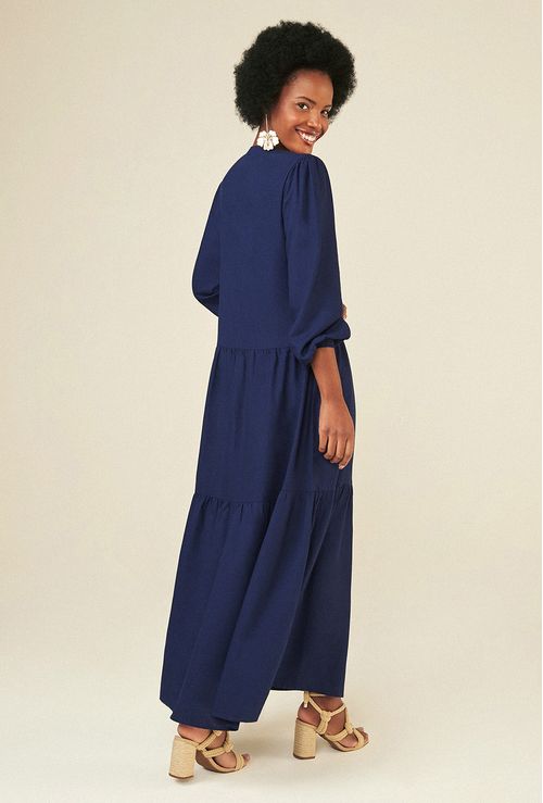 Vestido Montefalco Longo com Manga Bufante Marinho