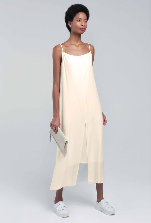 Vestido Midi com fenda frontal Baunei Off White