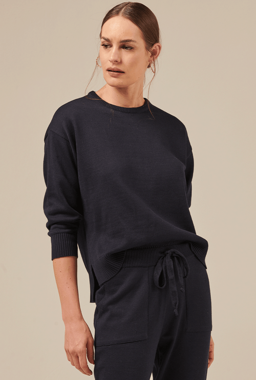Blusa Burnaby em Tricot Meia Manga Marinho