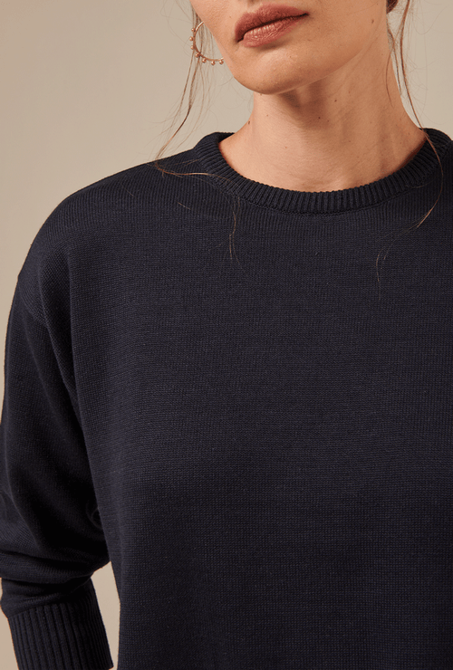 Blusa Burnaby em Tricot Meia Manga Marinho