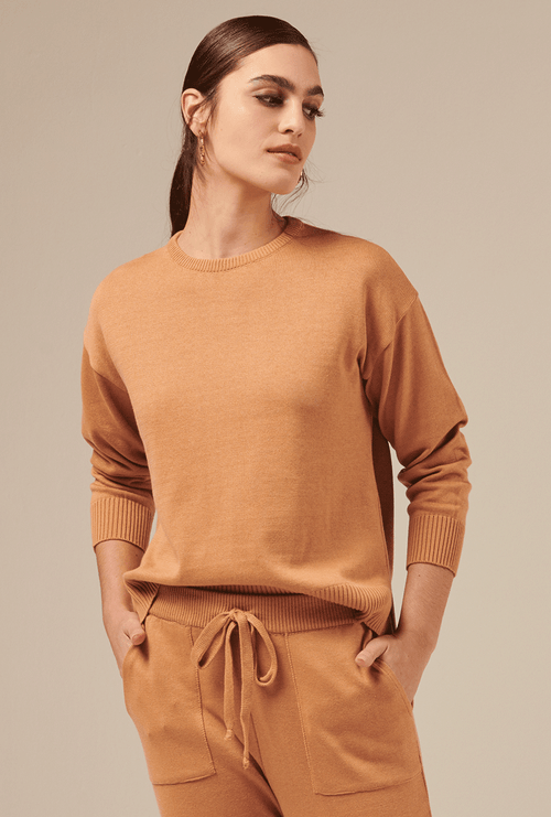 Blusa Burnaby em Tricot Meia Manga Ocre