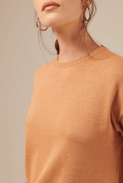 Blusa Burnaby em Tricot Meia Manga Ocre