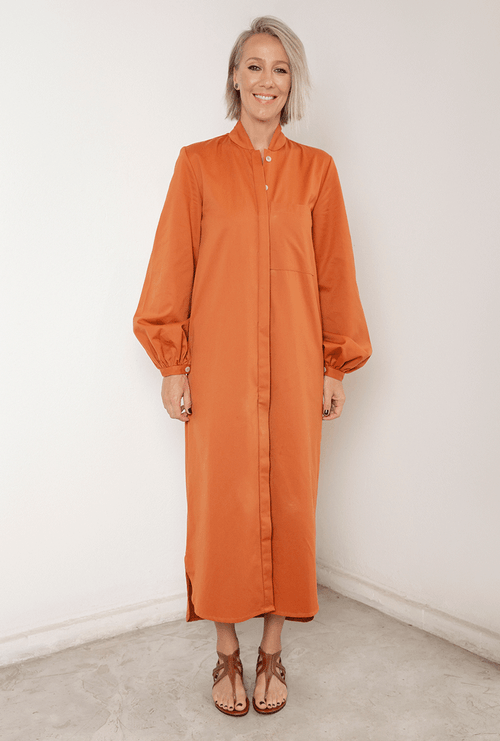 Chemise Clare Sarja de Algodão Manga Bufante Telha