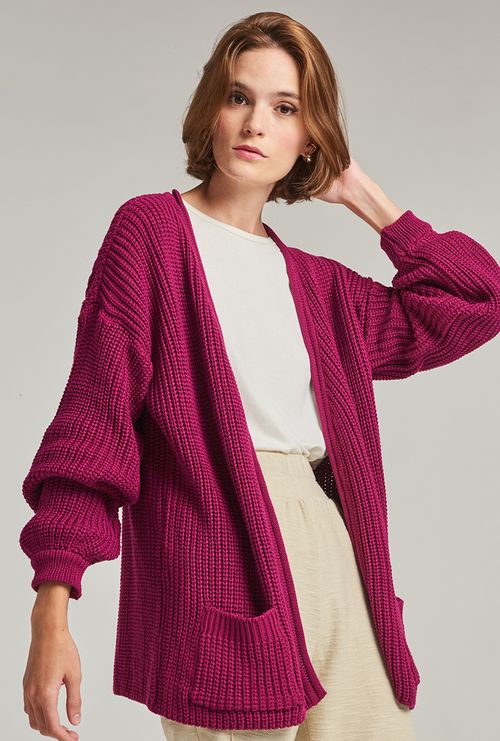 Casaco Gerace Tricot Manga Bufante Fucsia