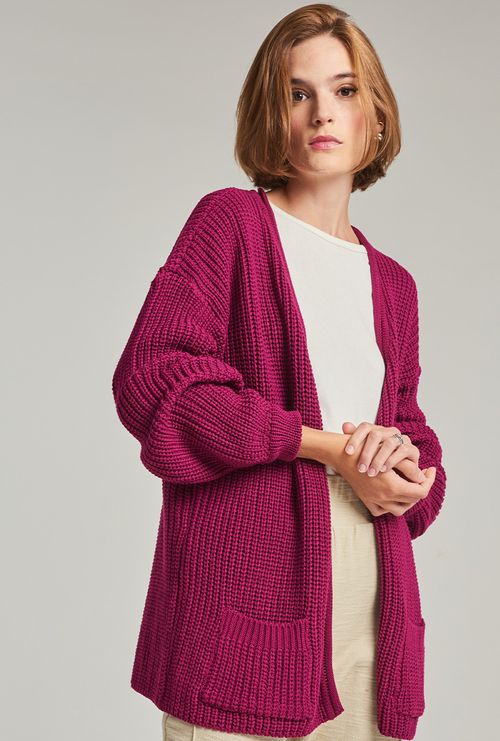 Casaco Gerace Tricot Manga Bufante Fucsia
