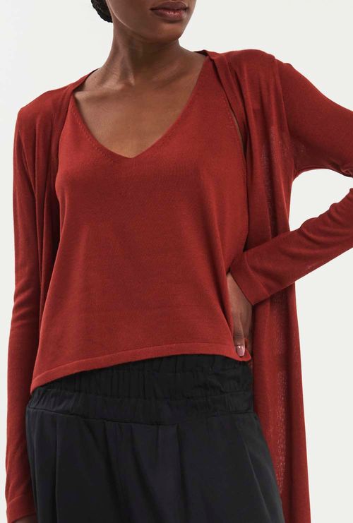 Cardigan Longo Ottawa de Tricot em Viscose Cobre