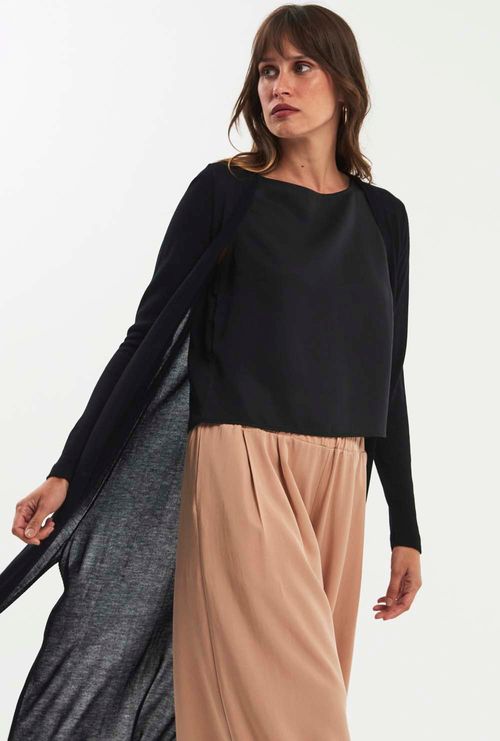 Cardigan Longo Ottawa de Tricot em Viscose Preto