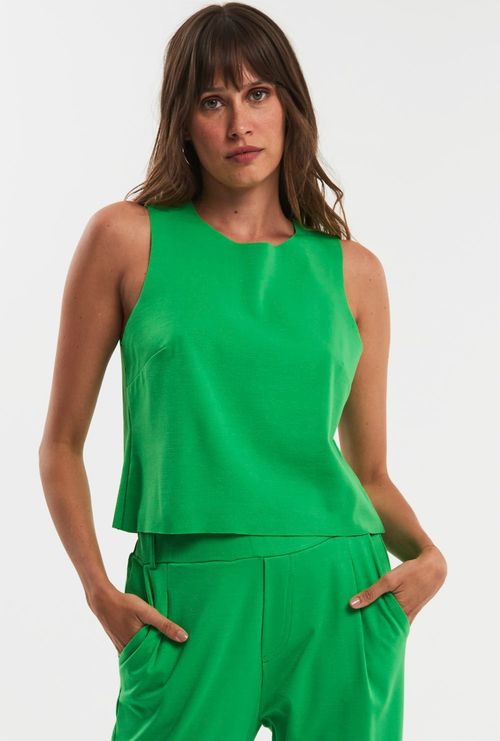 Regata Samar Cropped Malha Estruturada Viscose Verde Intenso