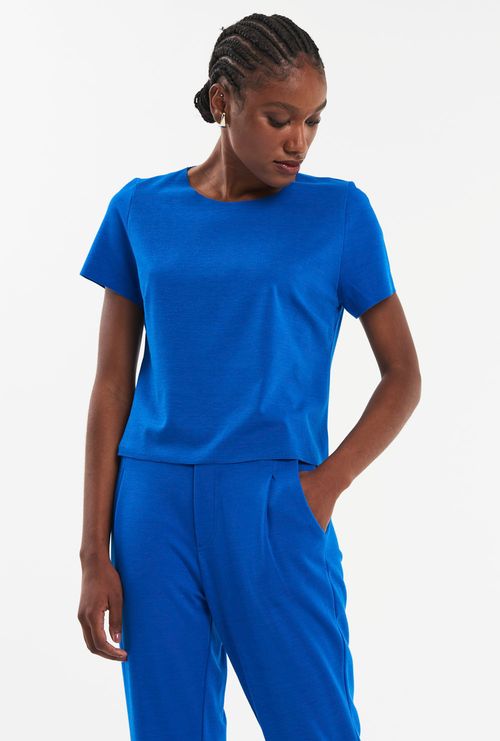 Blusa la mona em malha estruturada de viscose azul intenso