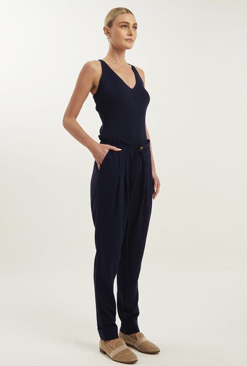 Regata Anajás Decote V Tricot Canelado Marinho