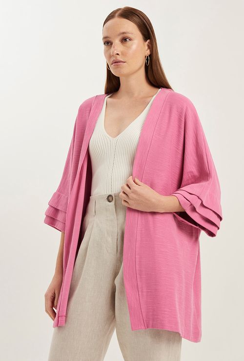 Kimono Kalligoni Algodão Certificado Amplo Rosa Claro