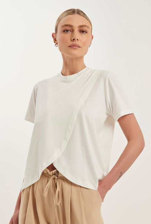 T-Shirt Serik em Algodão com Abertura Off White