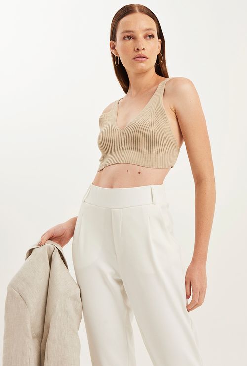 Calça Navarro Alfaiataria Malha em Viscose Off White