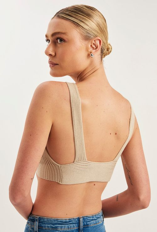 Top Maldón Island Decote V Tricot Viscose Bege