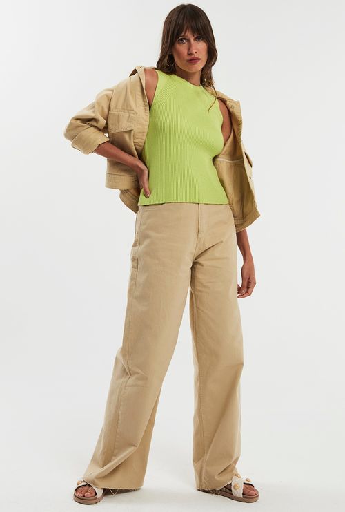 Regata Arlon de Tricot Canelada Verde Limão