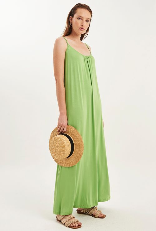 Vestido Bavaro Decote Franzido Viscose e Elastano Verde