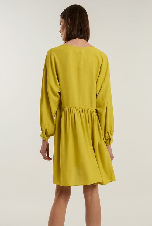 Vestido Maupiti Decote V Viscose e Linho Amarelo Claro