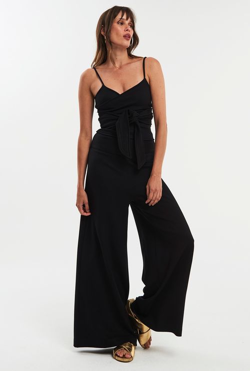 Calça Mangel Cropped Malha Estruturada Viscose Preto