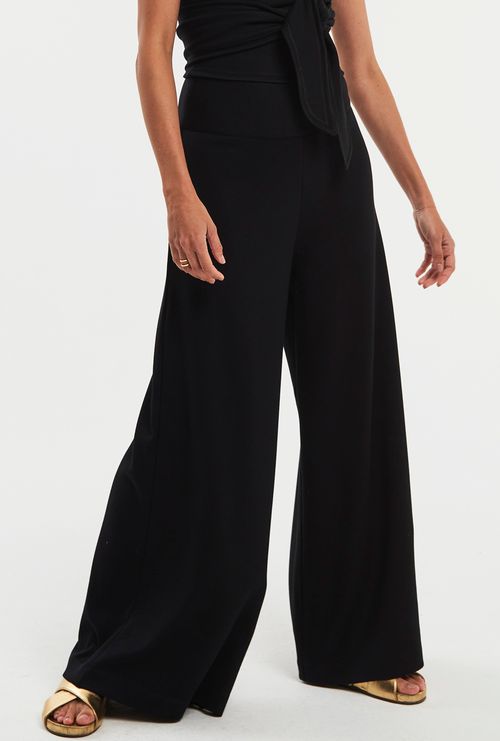 Calça Mangel Cropped Malha Estruturada Viscose Preto