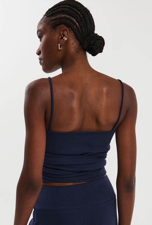 Top Abrolhos Amarração Malha Estruturada Viscose Marinho