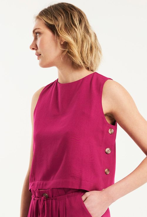 Regata Anne Island Botões Laterais Viscose Rosa Orquidea