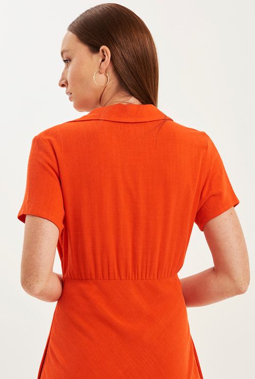 Vestido Palomas Linho Estonado Laranja
