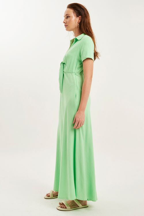 Vestido Palomas Linho Estonado Verde Claro