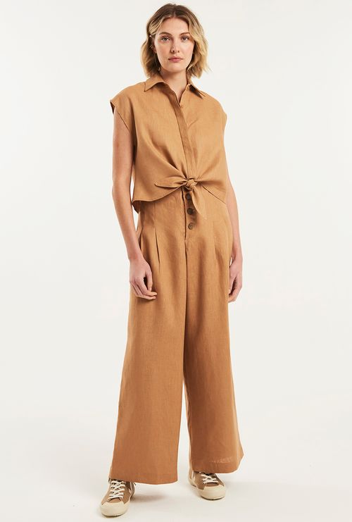 Calça Lanzarote Pantalona Linho Bege