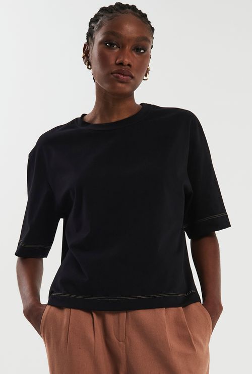 T-shirt Caviana Manga Curta Malha Microwash Preto