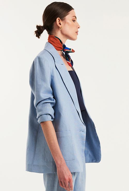 Blazer Adda Alfaiataria 100% Linho Azul Claro