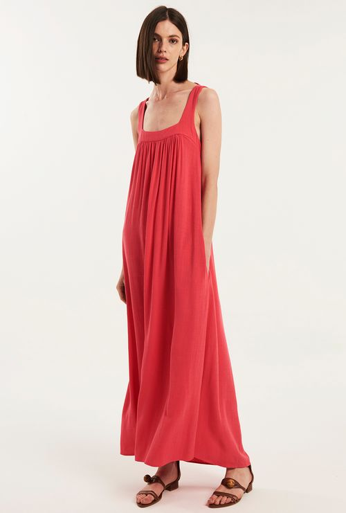 Vestido Saint Maarten Longo Viscose e Linho Rosa