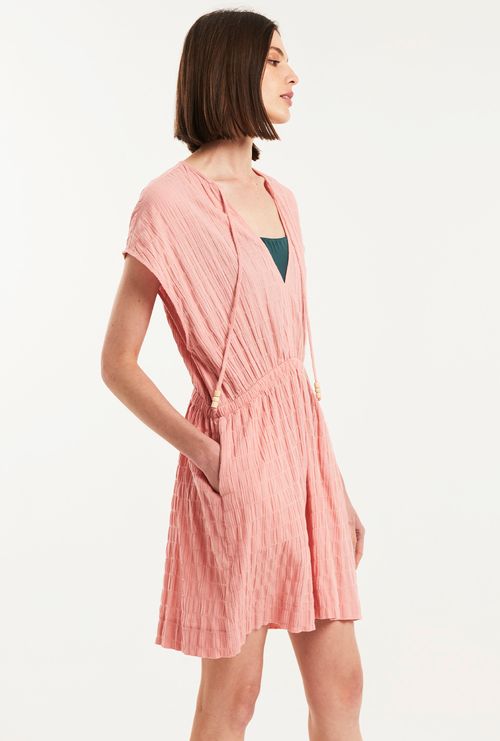 Vestido Willis Decote Profundo Algodão Rosé