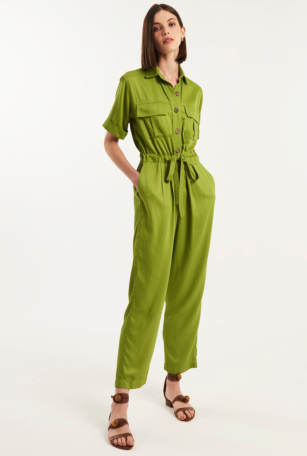 Macacão Thorney Viscose Modal e Linho Verde - MyBasic