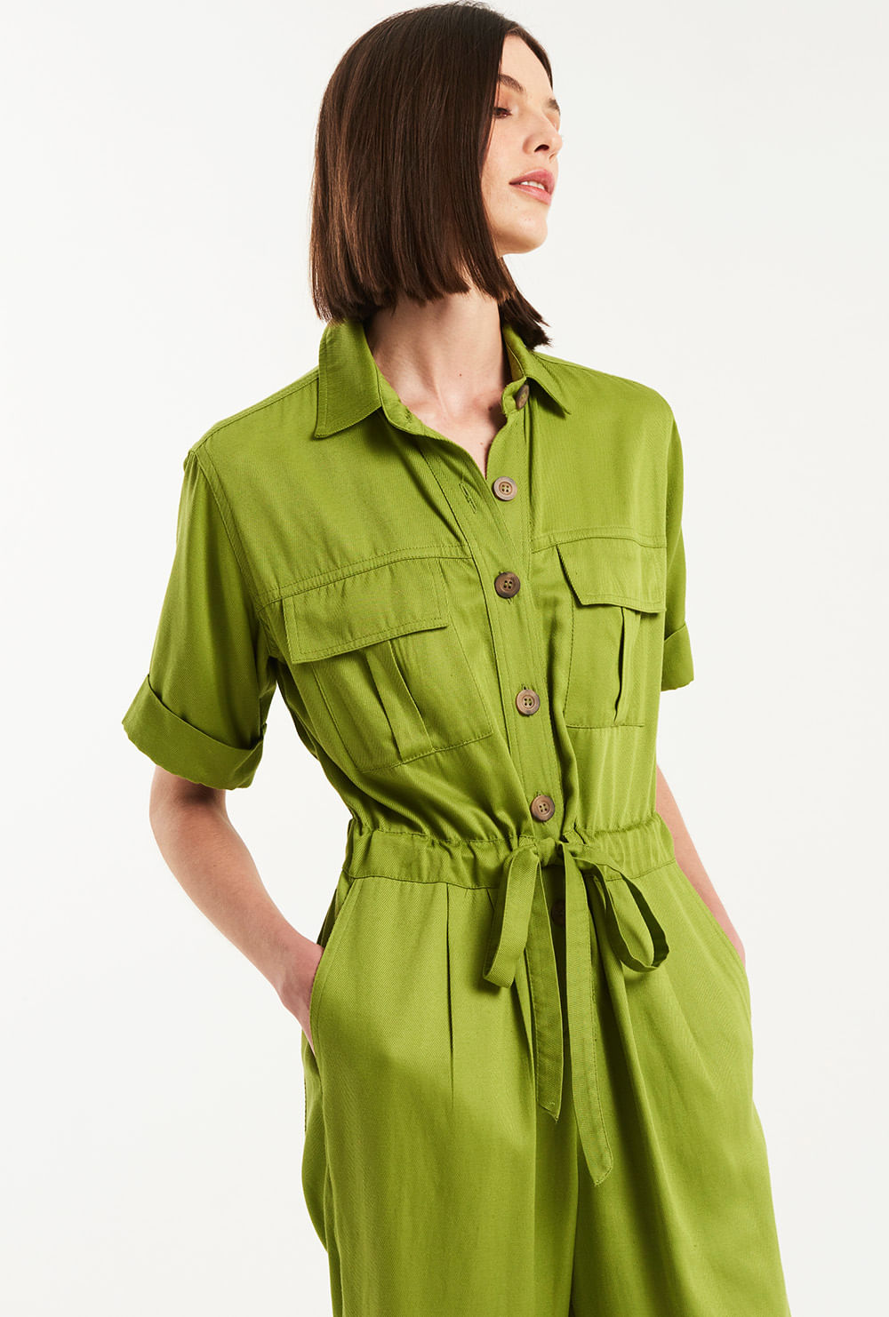 Macacão Thorney Viscose Modal e Linho Verde - MyBasic