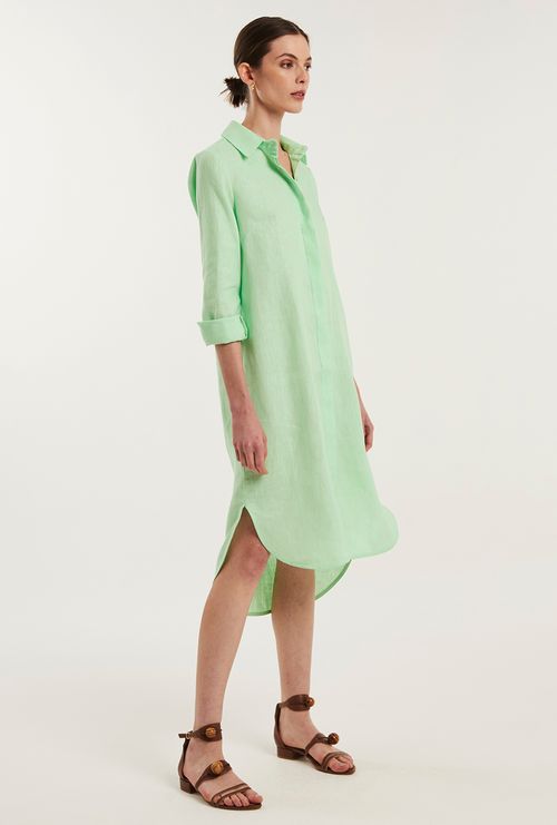 Chemise Anadia 100% Linho com Fendas Laterais Verde Claro