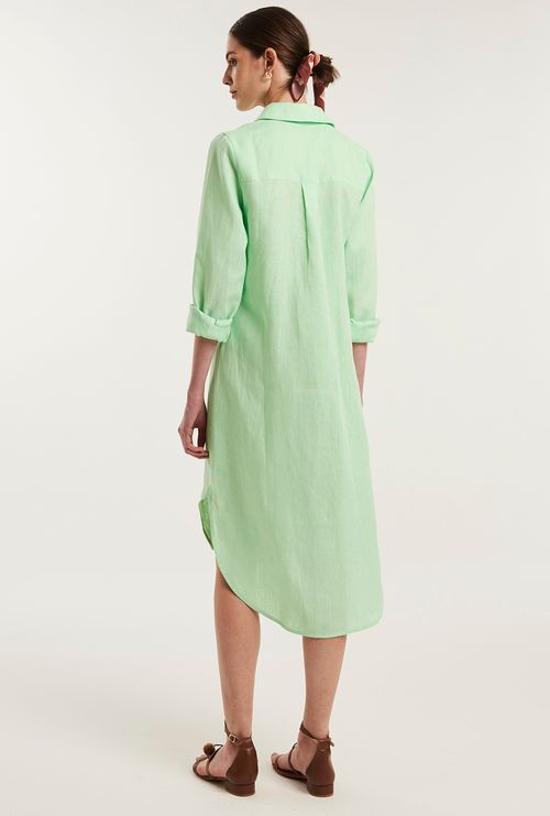 Chemise Anadia 100% Linho com Fendas Laterais Verde Claro