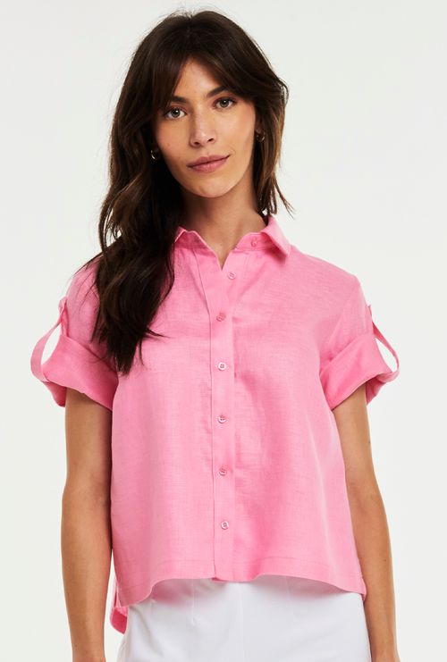 Camisa Kyushu 100% Manga Martingale Linho Rosa