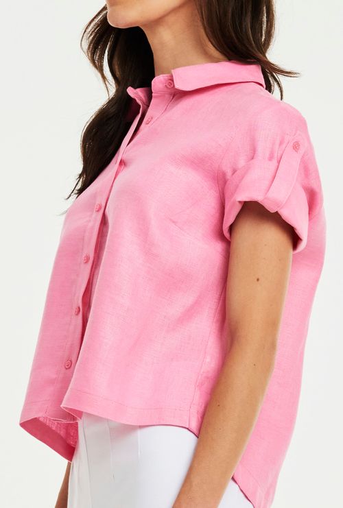 Camisa Kyushu 100% Manga Martingale Linho Rosa