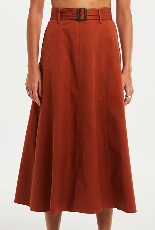 Saia Bruny Midi Com Cinto Telha