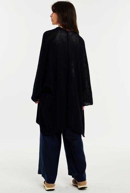 Kimono em Tricot Açores Oversized Alongado Marinho