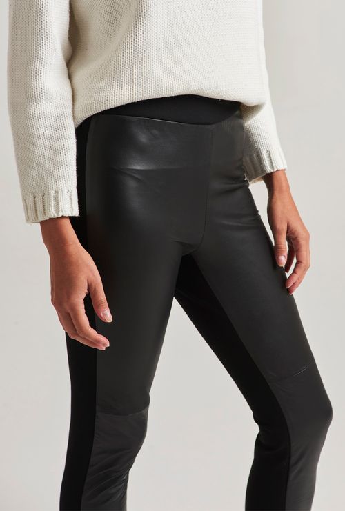 Calça Falkland Couro e Malha Block Preto