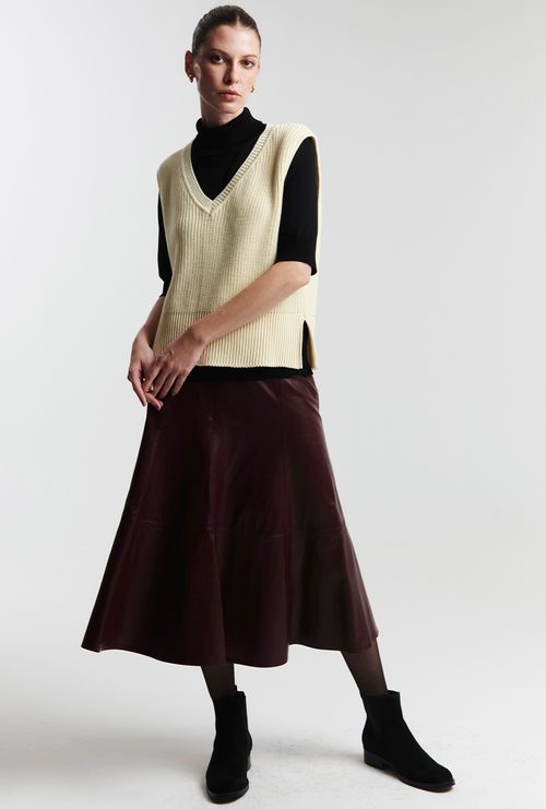 Saia de Couro Midi Andaluzia Bordeaux