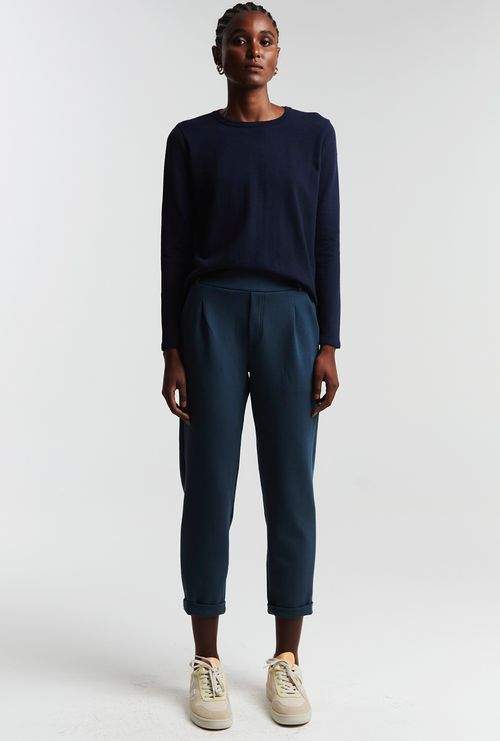 Calça Navarro Alfaiataria Malha em Viscose Azul Petroleo