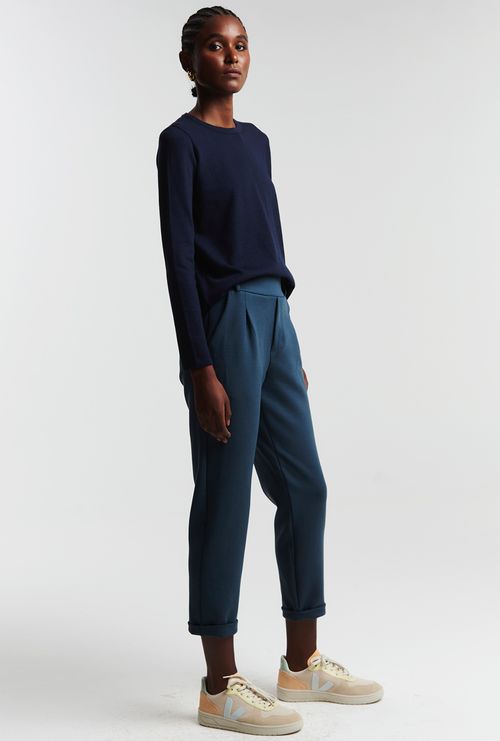 Calça Navarro Alfaiataria Malha em Viscose Azul Petroleo