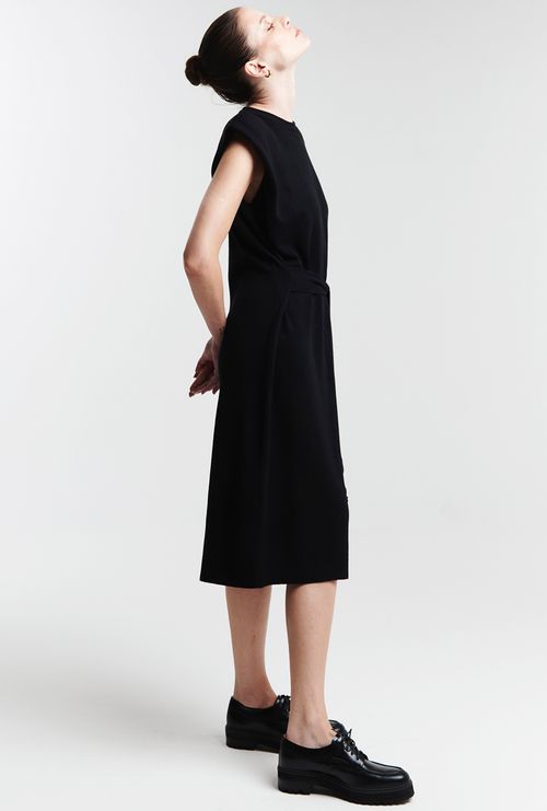 Vestido Midi Transpassado com Ombreira Lille Preto
